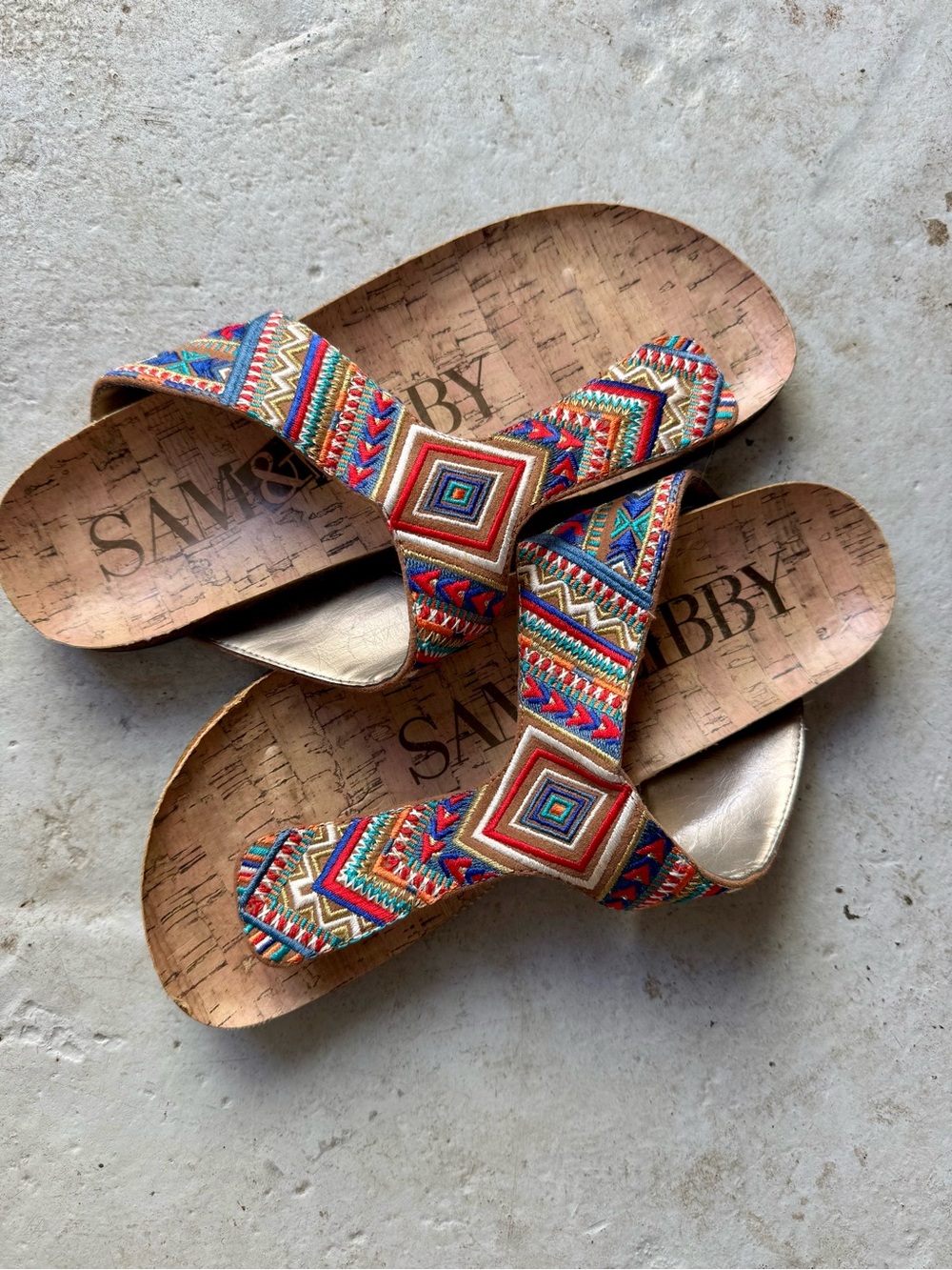 Sam & Libby Multicolor Embroidered Cork Slide Sandals